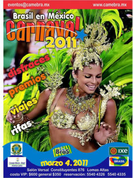 Carnaval de Brasil en MÃ©xico (01-03)
El evento organizado para mÃ¡s de 500 personas se realizara en el SalÃ³n Versal    ubicado en Ave. Constituyentes NÂ° 876 (entre Bosque de Chapultepec 3era secciÃ³n y  Avenida Reforma Lomas), donde habrÃ¡ diversas actividades que irÃ¡n ambientando a sus participantes , tales como : â€œRoda de sambaâ€ , selecciÃ³n  de la     â€œ Reina de Carnavalâ€,  premio al mejor disfraz y otras dinÃ¡micas promovidas por los patrocinadores.

Photo by: JesÃºs Sanchez
Keywords: carnaval brasil mexico carnival
