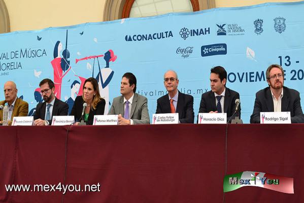 Anuncian Festival de MÃºsica de Morelia (01-05)
VerÃ³nica Bernal anuncia la ediciÃ³n 27Â° Festival de MÃºsica de Morelia a llevarse del 13 al 29 de Noviembre del 2015 con  un programa integrado por mÃ¡s de 700 artistas, procedentes de 12 paÃ­ses

Text and Photo by: YanÃ­n RamÃ­rez
Keywords: festival mÃºsica morelia miguel bernal jimÃ©nez concierto Ã³pera camerata susana zavaleta