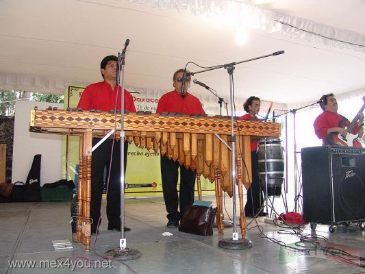 Presencia de Oaxaca en CoyoacÃ¡n / Oaxaca in CoyoacÃ¡n 2006 (05-05)
Y para termminar podrÃ¡ usted disfrutar de lo mejor de la mÃºsica de este bello estado en la celebraciÃ³n al " Benemerito de AmÃ©rica" Don Benito Juarez el cual estarÃ¡ hasta el 2 de abril. 

You will hear  best the music of this beautiful state in the celebration to the "Benemerito of America" Don Benito Juarez which will be until the April 2nd. 
Keywords: Presencia de Oaxaca en CoyoacÃ¡n / Oaxaca in CoyoacÃ¡n 2006