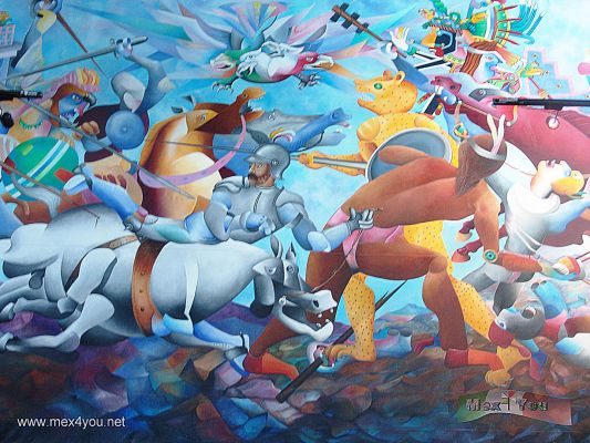 Museo Arquelogico / Archaeological Museum  Xochimilco
Keywords: Mural museo museum aztec azteca spaniard conquista conquest xochimilco