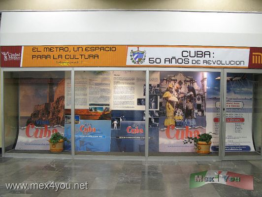 50 aÃ±os de la RevoluciÃ²n Cubana en el Metro / 50 Years of the Cuban Revolution in the Subway  (03-05)
 Las exposiciones son: "ImÃ¡genes del Che Guevara", en la estaciÃ³n Barranca del Muerto,donde se muestran fotos de Ernesto Guevara; "Humor a capella", que contiene el humor grÃ¡fico en cada una de las obras que la componen sobre Cuba, en la estaciÃ³n Copilco, "Cuba otra mirada" y "Letras y arte de Cuba", ambas en la estaciÃ³n Tacubaya, y "Viva Cuba" en la estaciÃ³n Auditorio. Acerca de la muestra "Viva Cuba" es una obra que estÃ¡ conformada por 12 carteles que plasman los lugares turÃ­sticos de la isla caribeÃ±a.


Photo by: JesÃ¹s SÃ nchez
Keywords: metro cuba revolucion revolution subway 50 aniversario aniversary years
