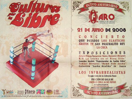 Octavo Aniversario del Faro de Oriente/  Faro de Oriente Eighth Anniversary  (05-05)
La celebraciÃ³n de la FÃ¡brica de Artes y Oficios (Faro) de Oriente con actividades con motivos de la Lucha Libre. 

The celebration of the Arts and Crafts Factory (FARO) Orient with activities with Wrestling motifs.

Photos by: JesÃºs Sanchez. 
Keywords: faro oriente ring lucha libre iztapalapa